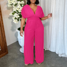 Sexy V Neck Solid Color Loose Jumpsuit GMLF-3302