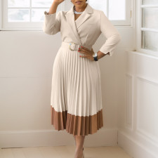 Plus Size Blazer Collar Press Pleated Midi Dress GATE-538
