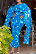 Plus Size Printed Fly Sleeve Split Maxi Dress NY-10916