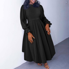 Plus Size Long Sleeve Solid Long Dress NNWF-8060