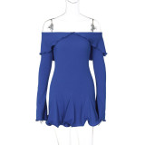 Ruffles Off Shoulder Long Sleeve Mini Dress BLG-D4917477K