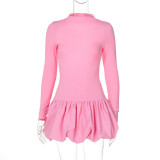 Long Sleeve Solid Color Ruffles Mini Dress BLG-D4917510A