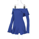 Ruffles Off Shoulder Long Sleeve Mini Dress BLG-D4917477K