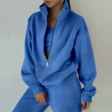 Zipper Sweater Fleece Sweatshirt Pants 2 Piece Set GRST-8786