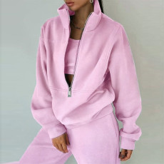 Zipper Sweater Fleece Sweatshirt Pants 2 Piece Set GRST-8786