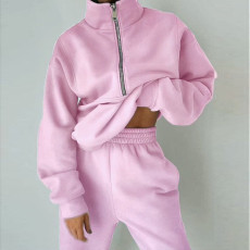 Zipper Sweater Fleece Sweatshirt Pants 2 Piece Set GRST-8786