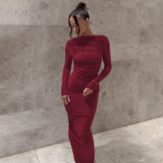 Sexy Backless Pleated Long Dress Maxi Dress BLG-D4917426A