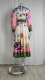 Plus Size Print Long Sleeve Maxi Dress GRST-24761