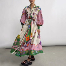 Plus Size Print Long Sleeve Maxi Dress GRST-24761