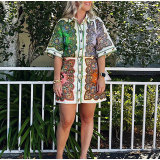 Plus Size Print Lapel Single-breasted Midi Dress GRST-24545