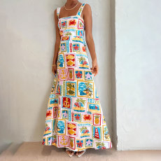 Plus Size Print Sling Sleeveless Maxi Dress GRST-24644