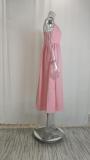 Plus Size Solid Color Sling Big Swing Maxi Dress GRST-24330