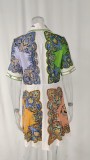 Plus Size Print Lapel Single-breasted Midi Dress GRST-24545