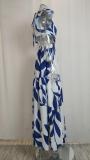Plus Size Print Hollow Out Maxi Dress GRST-23881