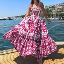 Plus Size Print Sleeveless Sling Maxi Dress GRST-25058