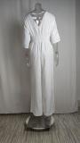 Plus Size Solid Color V Neck Loose Jumpsuit GRST-22145