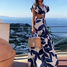 Plus Size Print Hollow Out Maxi Dress GRST-23881