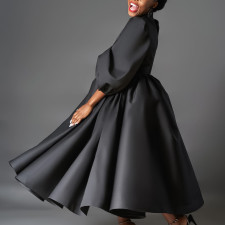 Plus Size Color Bubble Sleeve Big Swing Midi Dress GCZF-491-C1