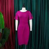Plus Size Ruffles Sleeve Solid Color Bodycon Dress GCZF-D072M