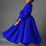 Plus Size Color Bubble Sleeve Big Swing Midi Dress GCZF-491-C1