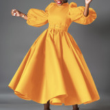 Plus Size Color Bubble Sleeve Big Swing Midi Dress GCZF-491-C1
