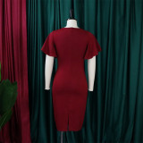 Plus Size Ruffles Sleeve Solid Color Bodycon Dress GCZF-D072M