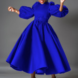 Plus Size Color Bubble Sleeve Big Swing Midi Dress GCZF-491-C1