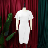 Plus Size Ruffles Sleeve Solid Color Bodycon Dress GCZF-D072M