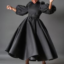Plus Size Color Bubble Sleeve Big Swing Midi Dress GCZF-491-C1