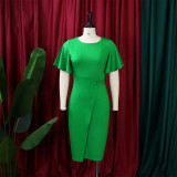Plus Size Ruffles Sleeve Solid Color Bodycon Dress GCZF-D072M