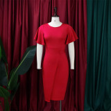 Plus Size Ruffles Sleeve Solid Color Bodycon Dress GCZF-D072M