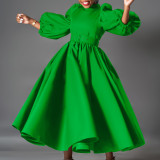 Plus Size Color Bubble Sleeve Big Swing Midi Dress GCZF-491-C1