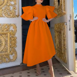 Plus Size Double Ruffle Sleeve Solid Color Party Dress GCZF-D230-D1