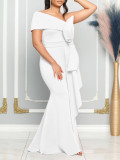 Plus Size Slash Neck Solid Color Evening Dress GCZF-8577
