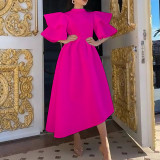 Plus Size Double Ruffle Sleeve Solid Color Party Dress GCZF-D230-D1