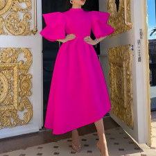 Plus Size Double Ruffle Sleeve Solid Color Party Dress GCZF-D230-D1
