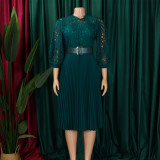 Plus Size Lace Crochet Hollowed Out Midi Dress GCZF-8595