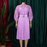Plus Size Lace Crochet Hollowed Out Midi Dress GCZF-8595
