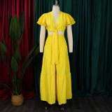 Plus Size Short Sleeve Tie Two Piece Pants Set GCZF-8586