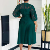 Plus Size Lace Crochet Hollowed Out Midi Dress GCZF-8595