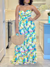 Plus Size Print Wrap Chest Wide Leg Jumpsuit GCZF-8578