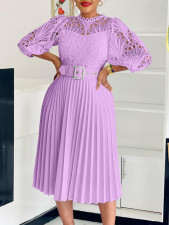 Plus Size Lace Crochet Hollowed Out Midi Dress GCZF-8595