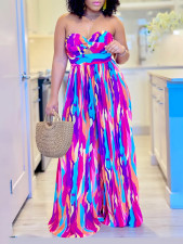 Plus Size Print Wrap Chest Wide Leg Jumpsuit GCZF-8578