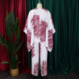 Plus Size V Neck Loose Print Two Piece Pants Set GCZF-8584