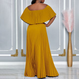 Plus Size Solid Color Off Shoulder Long Dress GCZF-8594