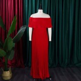 Plus Size Solid Color Off Shoulder Long Dress GCZF-8594