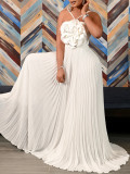 Plus Size Solid Flower Halter Loose Jumpsuit GCZF-8602