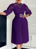 Plus Size Lace Crochet Hollowed Out Midi Dress GCZF-8595