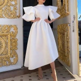 Plus Size Double Ruffle Sleeve Solid Color Party Dress GCZF-D230-D1
