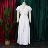 Plus Size Short Sleeve Tie Two Piece Pants Set GCZF-8586